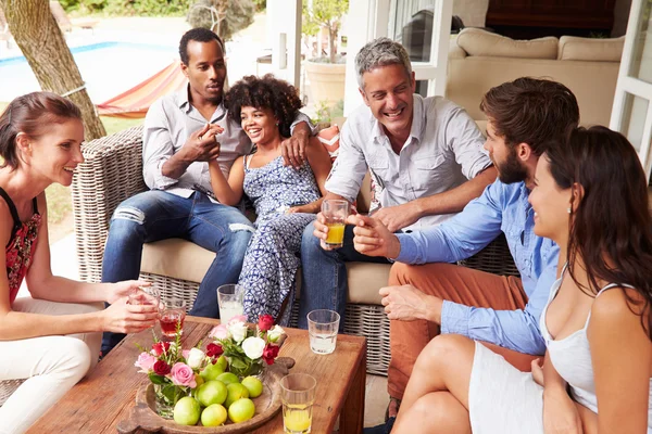 Groep vrienden die gezelligheid in een serre — Stockfoto