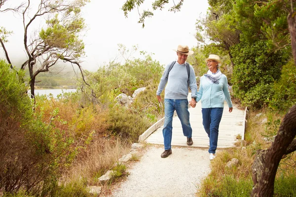 Äldre par promenader tillsammans — Stockfoto