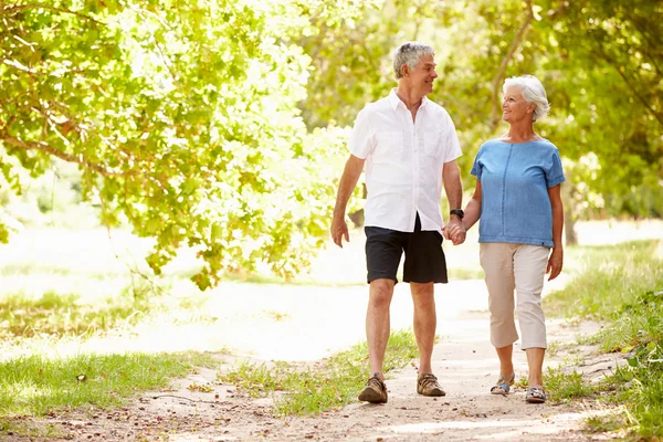 Senior paar wandelen in het platteland — Stockfoto