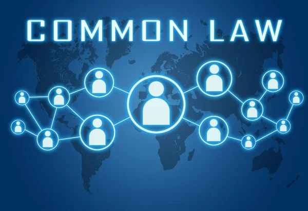 Common Law Text Concept Blue Background World Map Social Icons — Stock Photo, Image