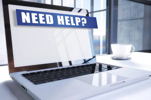 Need Help Text Modern Laptop Screen Office Environment Render Illustration — Stock Photo, Image