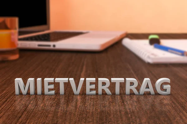 Mietvertrag Duits Woord Voor Huurcontract Huurovereenkomst Brieven Houten Bureau Met — Stockfoto