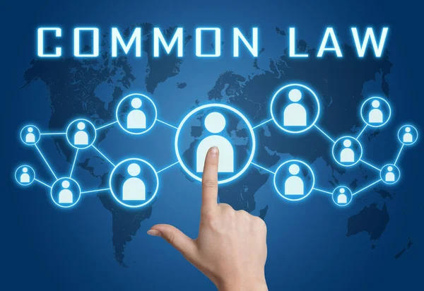 Common Law Text Concept Hand Pressing Social Icons Blue World — Stock Photo, Image