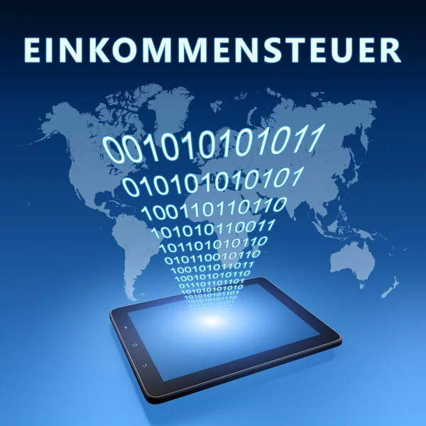 Einkommensteuer Německé Slovo Pro Daň Příjmu Textový Koncept Tabletovým Počítačem — Stock fotografie