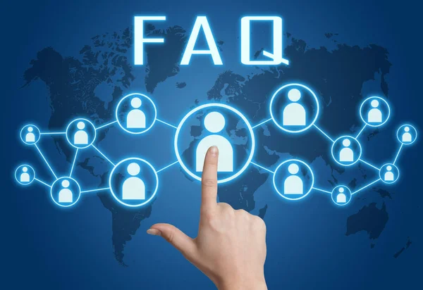 Faq Frequently Asked Questions Text Concept Hand Pressing Social Icons — Stock Photo, Image