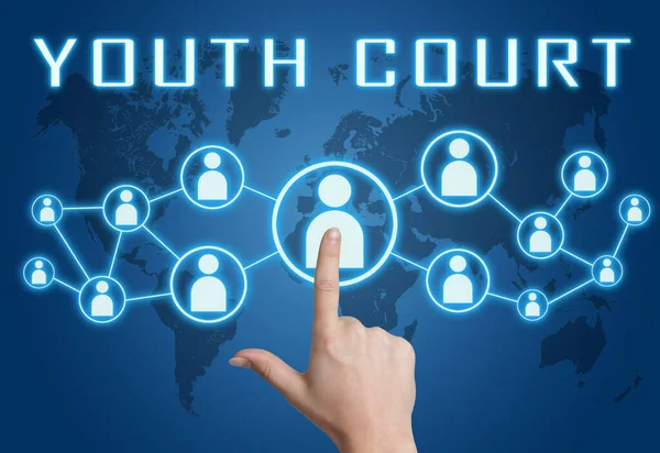 Youth Court Text Concept Hand Pressing Social Icons Blue World — Stock Photo, Image