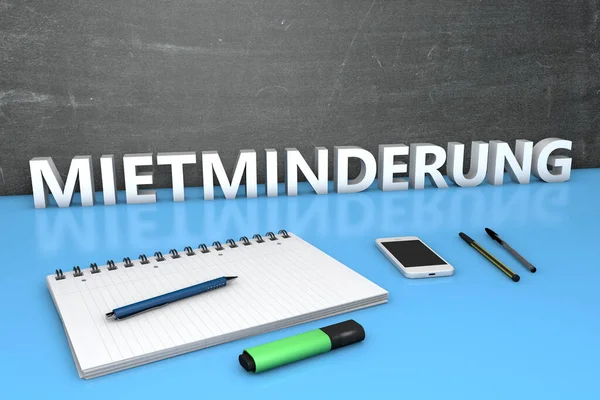 Mietminderung Textkonzept Mit Kreide Notizbuch Stiften Und Handy Darstellung — Stockfoto