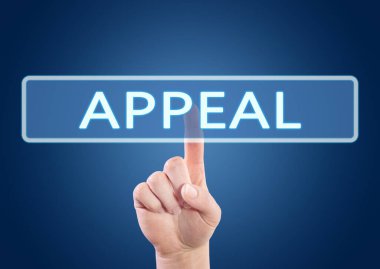 Temyiz - Mavi arkaplanlı arayüzde el düğmesi.