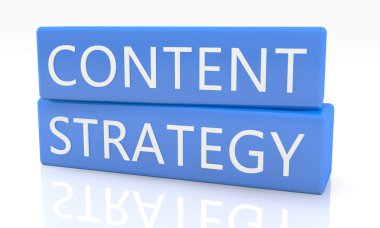 Content Strategy - 3d render blue box with text on it on white background with reflection