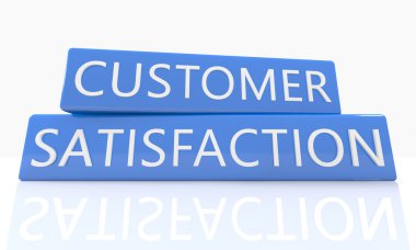 Customer Satisfaction - 3d render blue box with text on it on white background with reflection