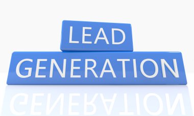 Lead Generation - 3d render blue box with text on it on white background with reflection