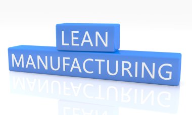 Lean Manufacturing - 3d render blue box with text on it on white background with reflection