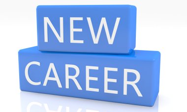 New Career - 3d render blue box with text on it on white background with reflection
