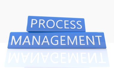 Process Management - 3d render blue box with text on it on white background with reflection