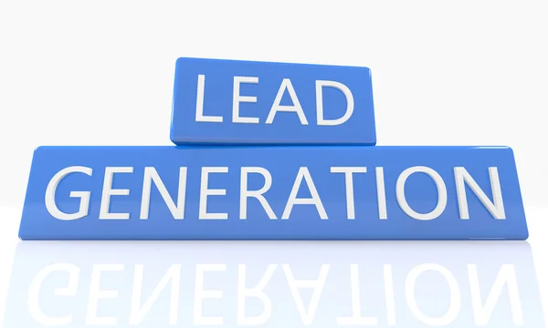 Lead Generation - 3d рендеринг синього коробки з текстом на ньому на білому тлі з відображенням — стокове фото