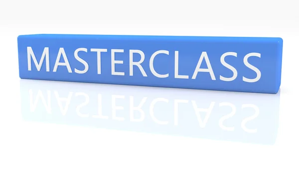 Мастер-класс - 3D рендеринг синей коробки с текстом на белом фоне с надписью — стоковое фото
