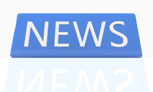 News - 3d render blue box with text on it on white background with reflection — Stock Photo, Image