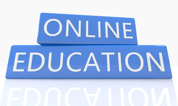 Online Education - 3d рендеринг синього кольору з текстом на ньому на білому тлі з відображенням — стокове фото