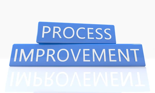 Process Improvement - 3d render blue box with text on it on white background with reflection — Stockfoto