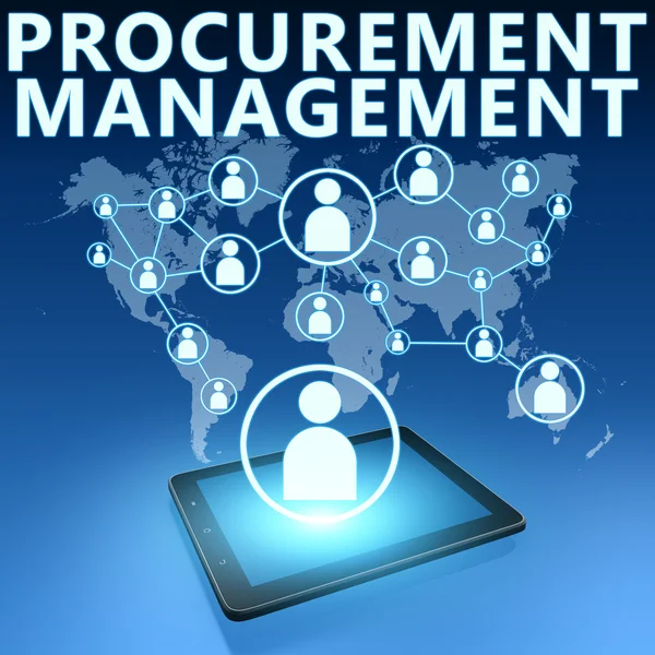 Procurement Management illustrazione con tablet computer su sfondo blu — Foto Stock