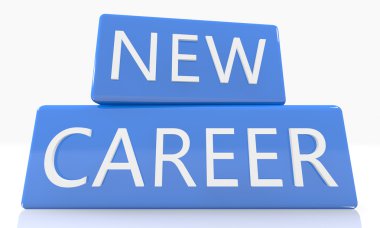 New Career - 3d render blue box with text on it on white background with reflection