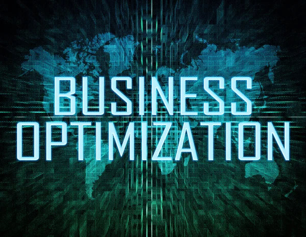 Concepto de texto de optimización empresarial sobre fondo de mapa digital verde — Foto de Stock