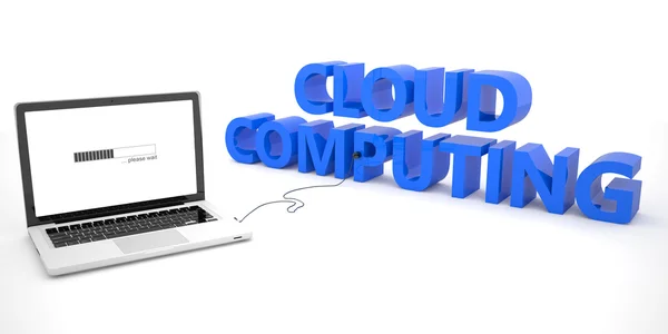 Cloud Computing - Laptop-Notebooks, die mit einem Wort auf weißem Hintergrund verbunden sind. 3D-Darstellung. — Stockfoto