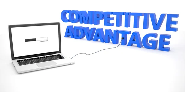 Vantagem competitiva - computador portátil notebook conectado a uma palavra no fundo branco. 3d renderizar ilustração . — Fotografia de Stock