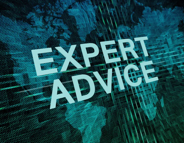 Expert Advice text concept on green digital world map background — Stock Photo, Image