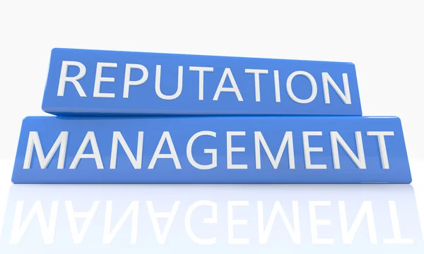 Reputation Management - 3d render blue box with text on it on white background with reflection — Φωτογραφία Αρχείου