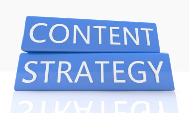 Content Strategy - 3d render blue box with text on it on white background with reflection