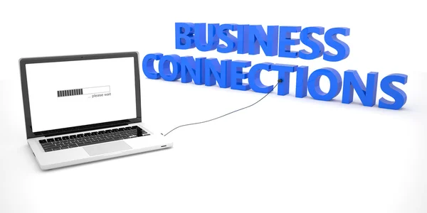 Business Connections - ноутбук-комп'ютер, підключений до слова на білому тлі. 3d ілюстрація рендеринга . — стокове фото