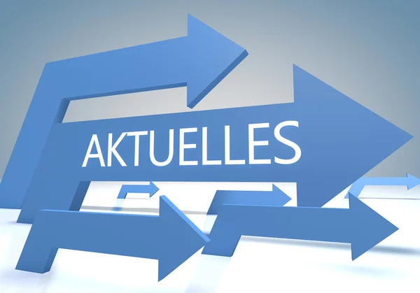 Aktuelles - german word for current, news, topically or updated  - render concept with blue arrows on a bluegrey background. — Stock Fotó