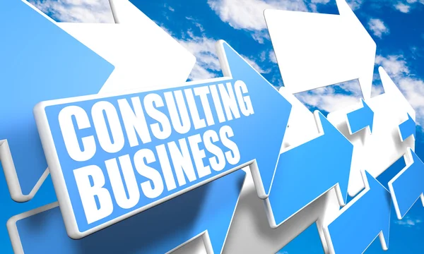 Consulting Business - 3d render concept with blue and white arrows flying in a blue sky with clouds — Stock Photo, Image