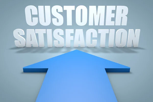 Customer Satisfaction - 3d render concept of blue arrow pointing to text. — Zdjęcie stockowe