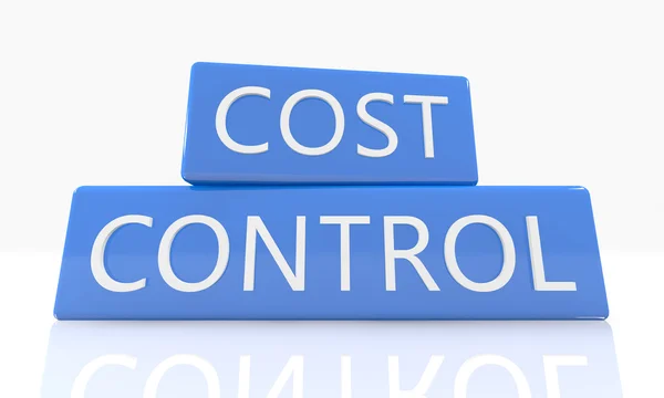 Cost Control - 3d render blue box with text on it on white background with reflection — Stockfoto