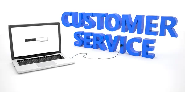 Customer Service - laptop notebook computer connected to a word on white background. 3d render illustration. — Stockfoto