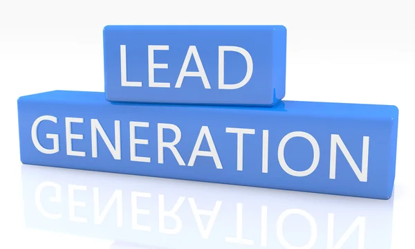 Lead Generation - 3d рендеринг синього коробки з текстом на ньому на білому тлі з відображенням — стокове фото