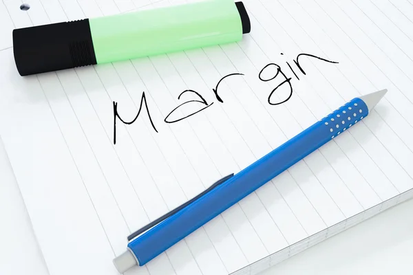 Margen - texto manuscrito en un cuaderno en un escritorio - ilustración de renderizado 3d . —  Fotos de Stock