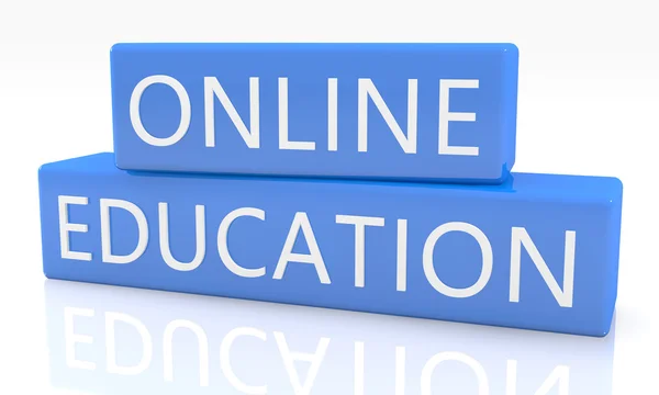 Online Education - 3d рендеринг синього кольору з текстом на ньому на білому тлі з відображенням — стокове фото