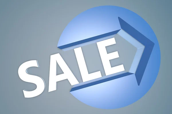 Sale - text 3d render illustration concept with a arrow in a circle on blue-grey background — 图库照片