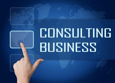 Arayüzü ve dünya harita üzerinde mavi arka plan ile danışmanlık iş kavramı