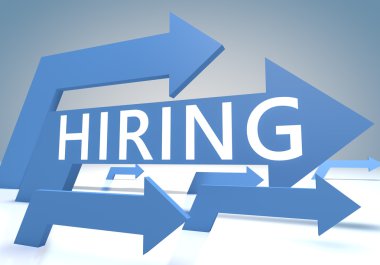 Hiring - render concept with blue arrows on a bluegrey background.