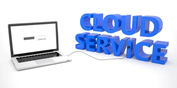 Cloud Service - laptop notebook computer connected to a word on white background. 3d render illustration. — Stockfoto