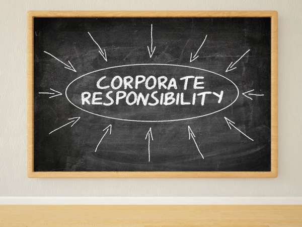 Corporate Responsibility - 3d render illustration of text on black chalkboard in a room. — Stock Photo, Image