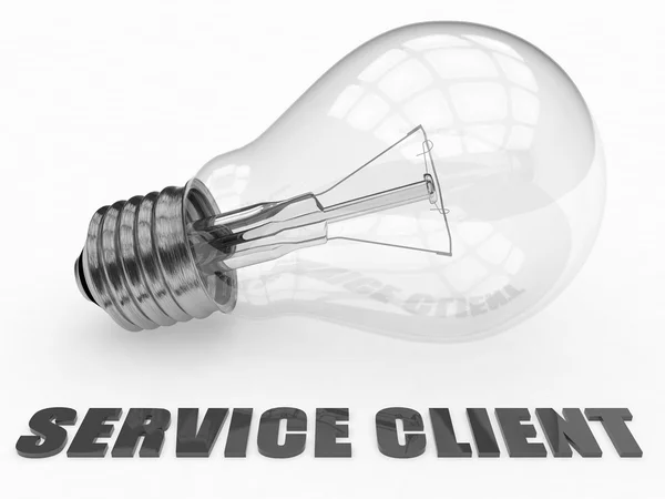 Service Client - lightbulb on white background with text under it. 3d render illustration. — ストック写真