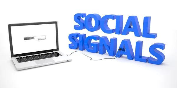 Social Signals - laptop notebook computer connected to a word on white background. 3d render illustration. — Stockfoto