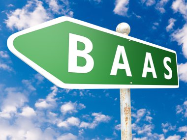 BaaS - Backup as a Service - street sign illustration in front of blue sky with clouds.