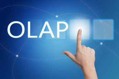 Mavi arka plan ile arabiriminde OLAP - çevrimiçi analitik işleme - el basarak düğmesini.