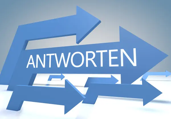 Antworten - parola tedesca per rispondere o rispondere - renderizza il concetto con frecce blu su sfondo bluegrey . — Foto Stock